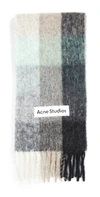 Acne Studios Womens Green Grey Black Vally Checked Wool-blend Scarf