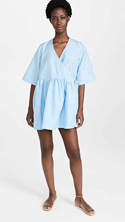 Ganni Recycled Taffeta Wrap Mini Dress In Airy Blue | ModeSens