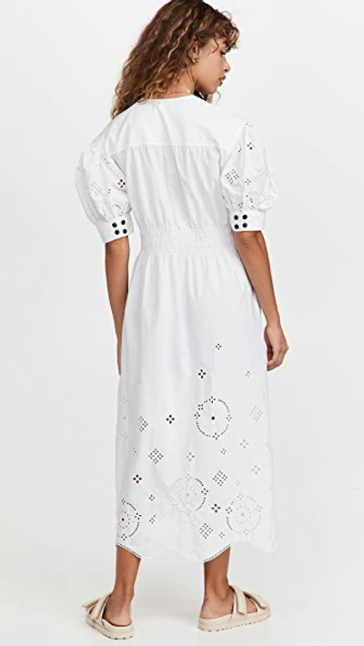 Ganni Broderie Anglaise Organic Cotton Midi Dress In White