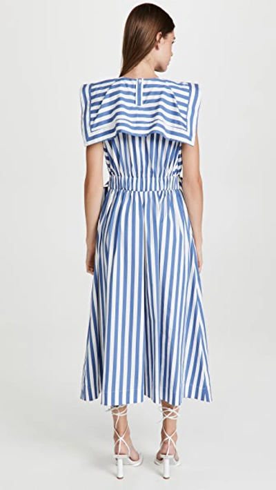3.1 Phillip Lim Draped Handkerchief Collar Gathered Waist Midi Dress In Blue-ivory