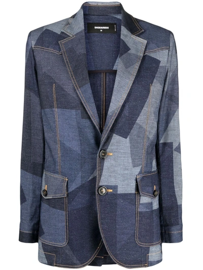 Dsquared2 Geometric-print Denim Blazer In Blue