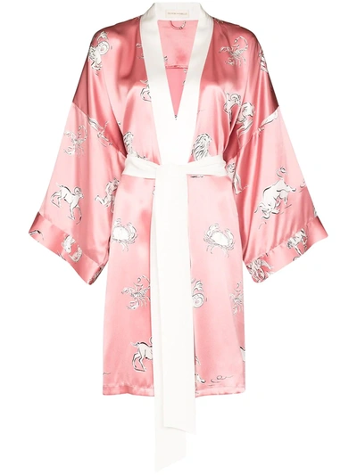 Olivia Von Halle Mimi Omorose Printed Silk Dressing Gown In Rosa