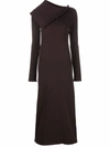 Jil Sander Asymmetric Collar Maxi Dress In Brown