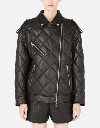 Dolce & Gabbana Quilted Leather Biker Jacket With Epaulets In Black