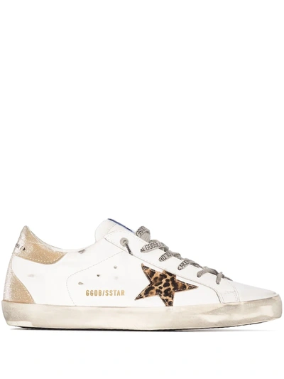 Golden Goose White Leather Super-star Low-top Sneakers In Beige,brown,gold Tone,white