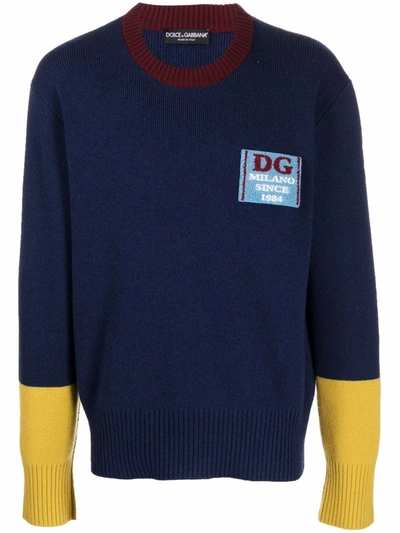 Dolce & Gabbana Wool Jumper With Logo Patch In Multicolour