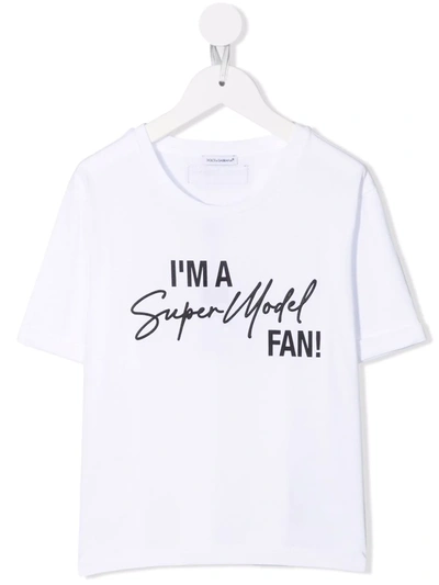 Dolce & Gabbana Kids' I'm A Super Model Fan-print T-shirt In White