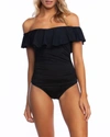 La Blanca Island Goddess Off-the-shoulder Ruffled Tummy-control One-piece Swimsuit Women's Swimsuit In Indigo