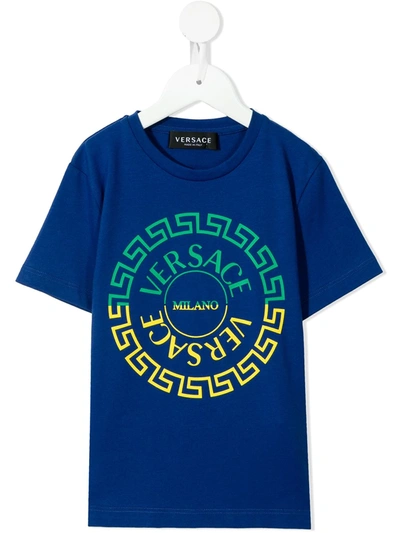 Versace Kids' Logo Patch Crew-neck T-shirt In Blue