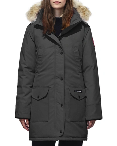 Canada Goose Trillium Down Parka Coat W/ Natural Coyote Fur Trim In Graphite