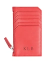 Royce New York Monogrammed Zippered Leather Credit Card Case In Orange