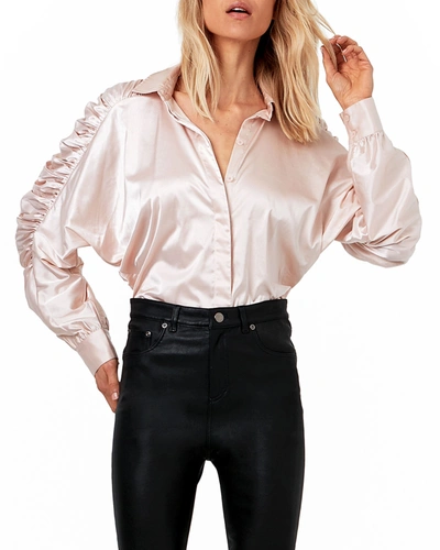 As By Df Ferrara Ruched Sleeve Satin Blouse In Pink