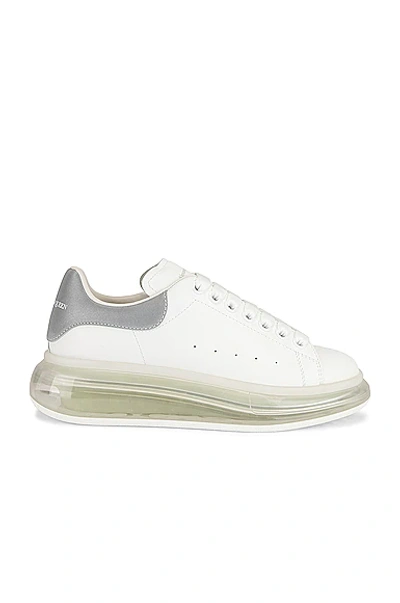 Alexander Mcqueen Lace Up Trainers In White & Silver & Transparent
