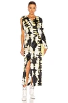Ganni Ruched One Shoulder Long Sleeve Satin Maxi Dress In Phantom