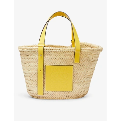 Loewe Branded Medium Woven Basket Bag In Yellow