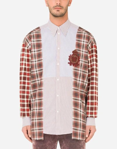 Dolce & Gabbana Cotton Patchwork Shirt With Dg Patch In Multicolor