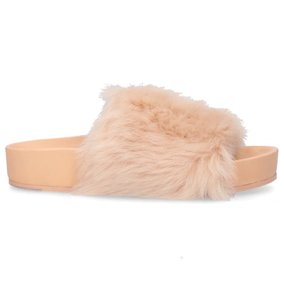 Jil Sander Sandals Js37080a Lamb Fur In Beige