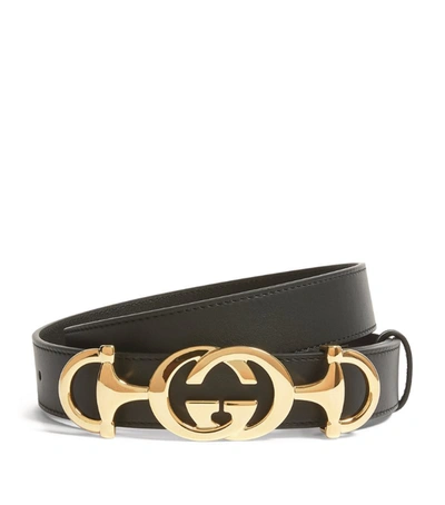 Gucci Leather Horsebit Belt In Black