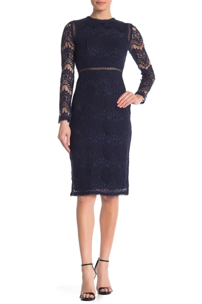 Love By Design Lace Long Sleeve Midi Dress In Navy