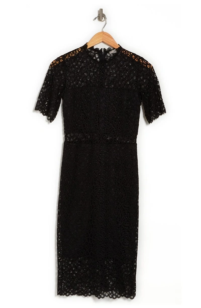 By Design Lace Sheer Panel Knee Length Dress In Black