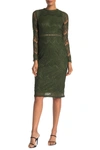Love By Design Lace Long Sleeve Midi Dress In Rifle Green