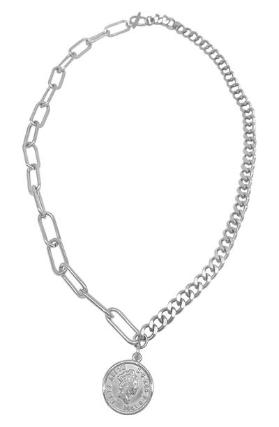 Adornia Mixed Chain Coin Necklace In Silver