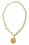 ADORNIA WATER RESISTANT MIXED CHAIN COIN NECKLACE