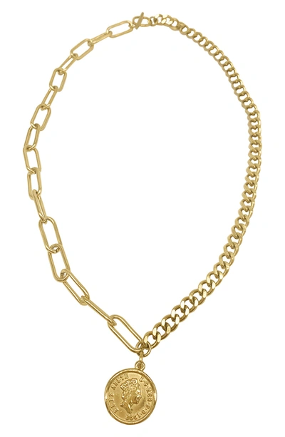 Adornia Mixed Chain Coin Necklace In Yellow