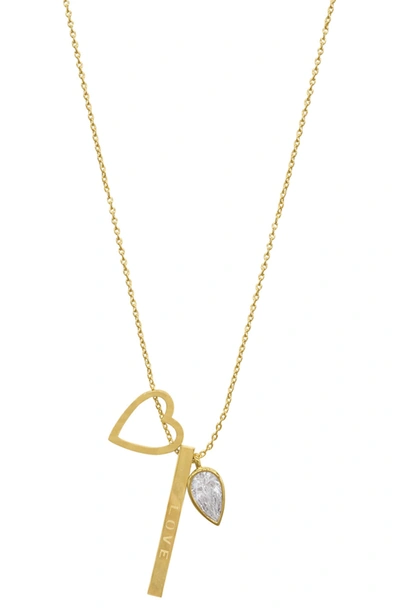 Adornia 14k Gold Plated Swarovski Crystal, Bar & Heart Triple Charm Necklace In Yellow