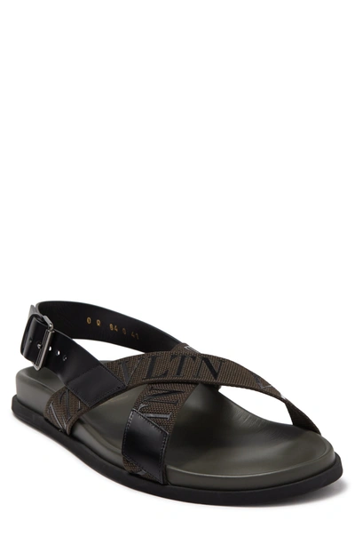 Valentino Garavani Leather Footbed Sandal In Olive/nero