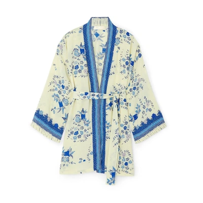 Natalie Martin Saylor Kimono & Tash Short Set In Posey Print Bluebell