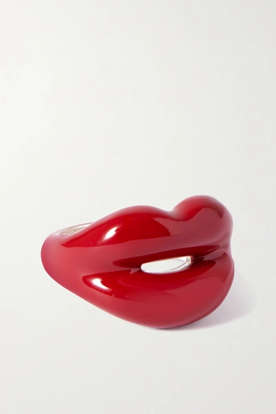 Hotlips Silver And Enamel Ring In Red