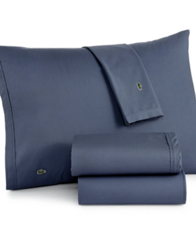 Lacoste Home Solid Cotton Percale Sheet Set, Twin In Vintage Indigo