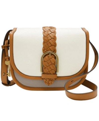 Fossil Wiley Leather Saddle Bag In White Multi/brass