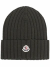 Moncler Ribbed-knit Virgin Wool Beanie In Green
