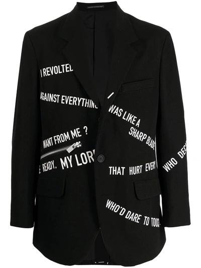 Yohji Yamamoto Slogan-pattern Lambswool Blazer In Black