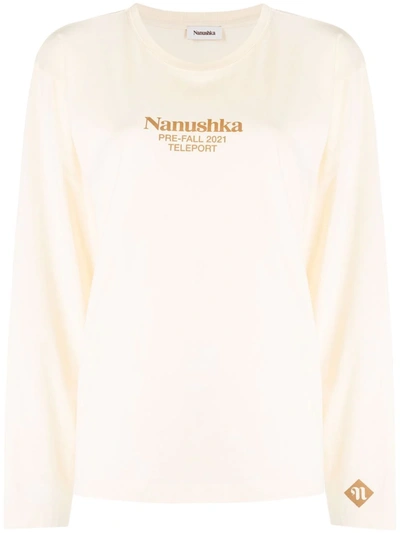 Nanushka Long-sleeved Logo T-shirt In Neutrals