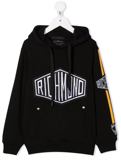 John Richmond Junior Teen Embroidered Logo Cotton Hoodie In Black