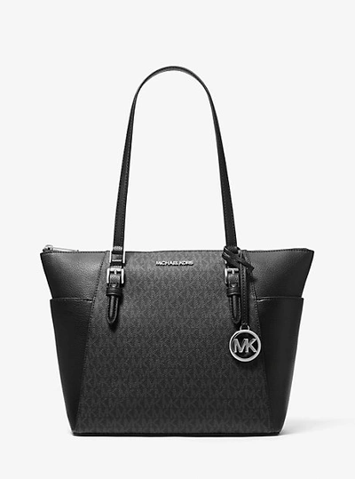 Michael Kors Charlotte Large Logo And Leather Top-zip Tote Bag In Black