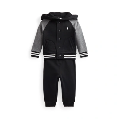 Ralph Lauren Babies' Fleece Hoodie & Jogger Pant Set In Polo Black/medium Flannel