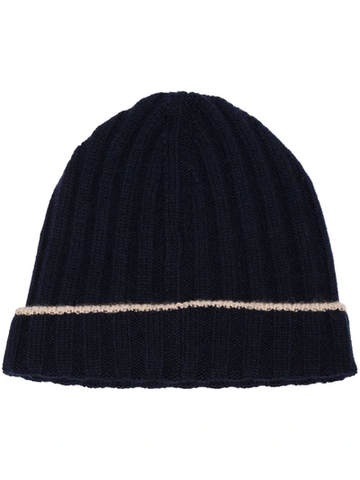 Brunello Cucinelli Ribbed-knit Cashmere Beanie In 蓝色
