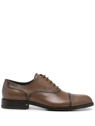 Tod's Polished-finish Lace-up Shoes In Brown