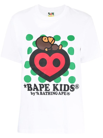 A Bathing Ape Bape Kids Heart T-shirt In 白色