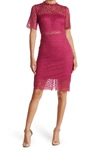 By Design Lace Sheer Panel Knee Length Dress In Berry