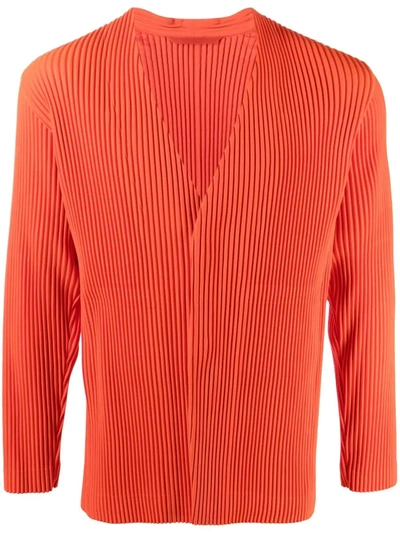 Issey Miyake Single-breasted Pleated Jacket In Orange