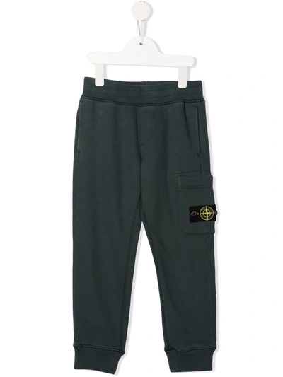 Stone Island Kids Dark Green Multi-pocket Joggers With Logo Patch In Petrol
