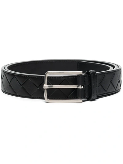 Bottega Veneta Intrecciato Leather Belt In Black