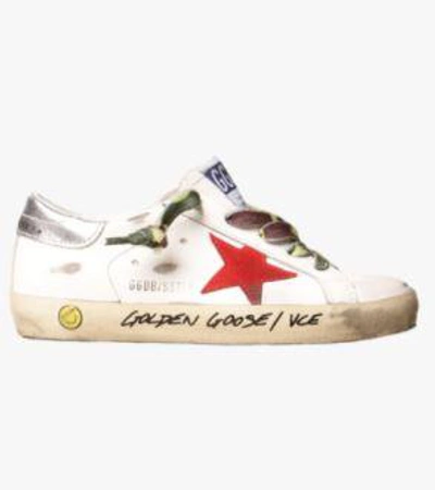 Golden Goose Sneakers In White/ruby Red/silver