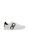 Ferragamo White Gancini Number Sneakers In White Black