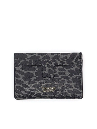 Tom Ford Men's Green Leather Card Holder In Green Balck